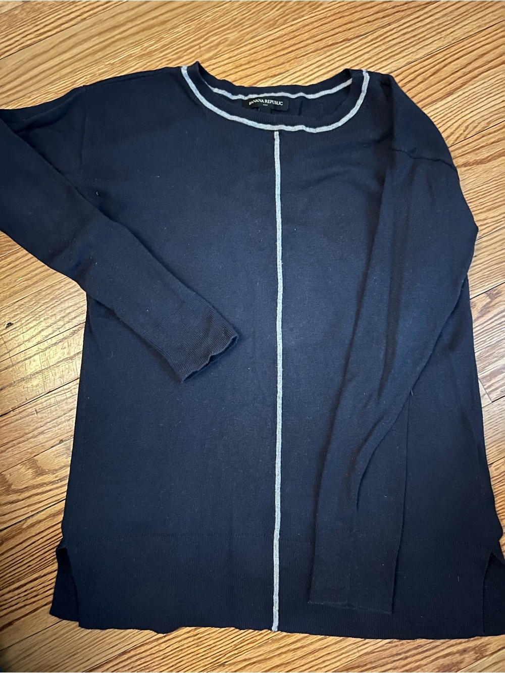 Banana Republic Navy Crewneck Sweater with Light Gray Contrast Trim